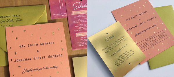 Gold Star Letterpress Wedding Invitations